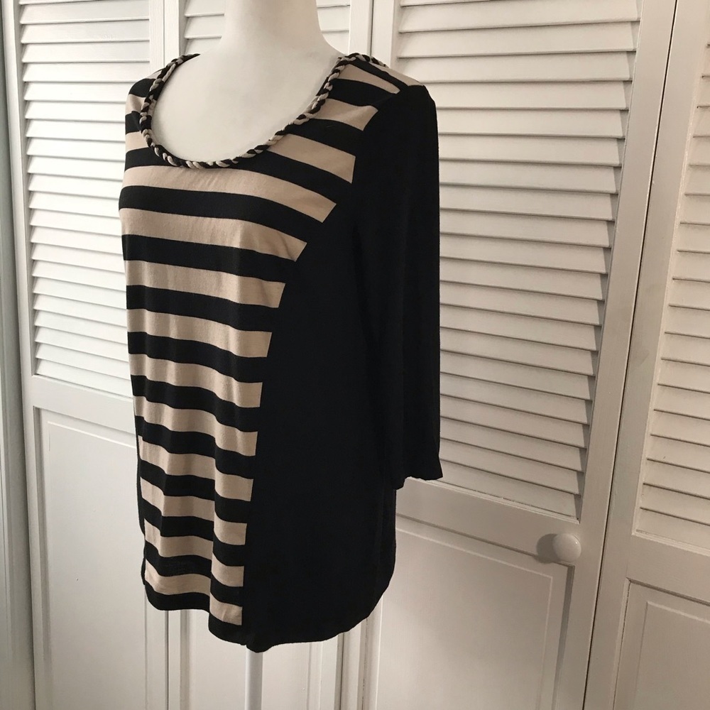 Allen B. By Allen Schwartz Black Cream Striped Top - Picture 2 of 6